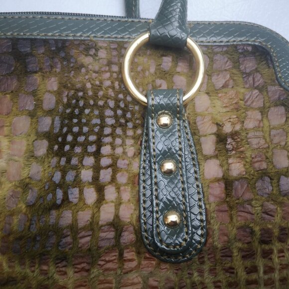 Joan Rivers Classics Green & Tan Faux Leather Faux Fur Croc Pattern Handbag - Picture 7 of 10